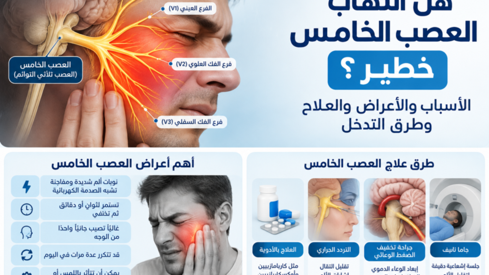 هل التهاب العصب الخامس خطير؟ الأسباب والأعراض والعلاج وطرق التدخل