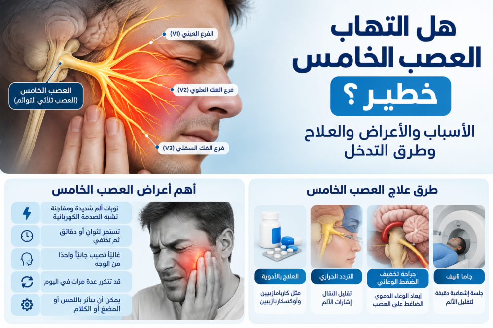 هل التهاب العصب الخامس خطير؟ الأسباب والأعراض والعلاج وطرق التدخل